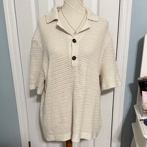 Abercrombie & Fitch Cream Knit Polo Sweater
